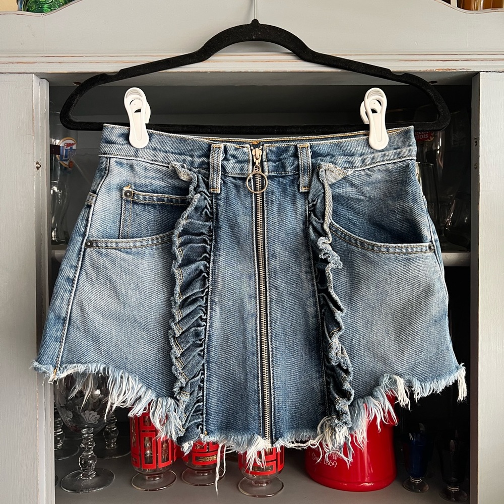 Carmar Front Zipper Denim Mini Skirt